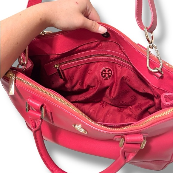 Tory Burch Robinson Double Zip Bag Saffiano Leather Crossbody Tote Poppy Red - Picture 10 of 11